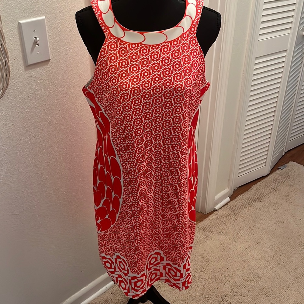Aryeh bright orange and white dress